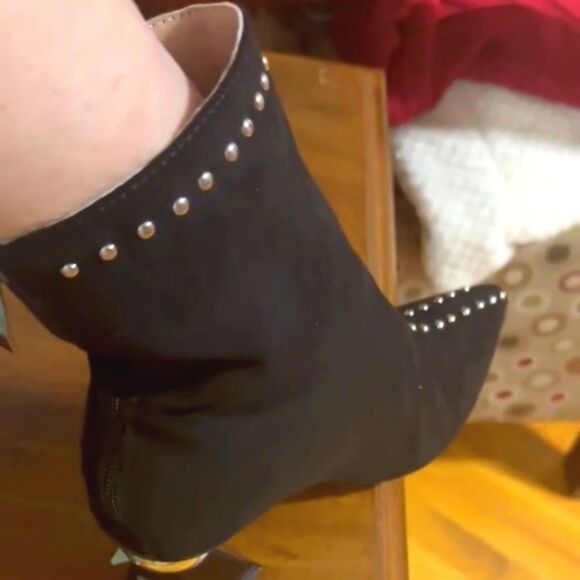 Ladies Black detailed Studded Faux Suede heel boots sz 8 - Picture 8 of 16